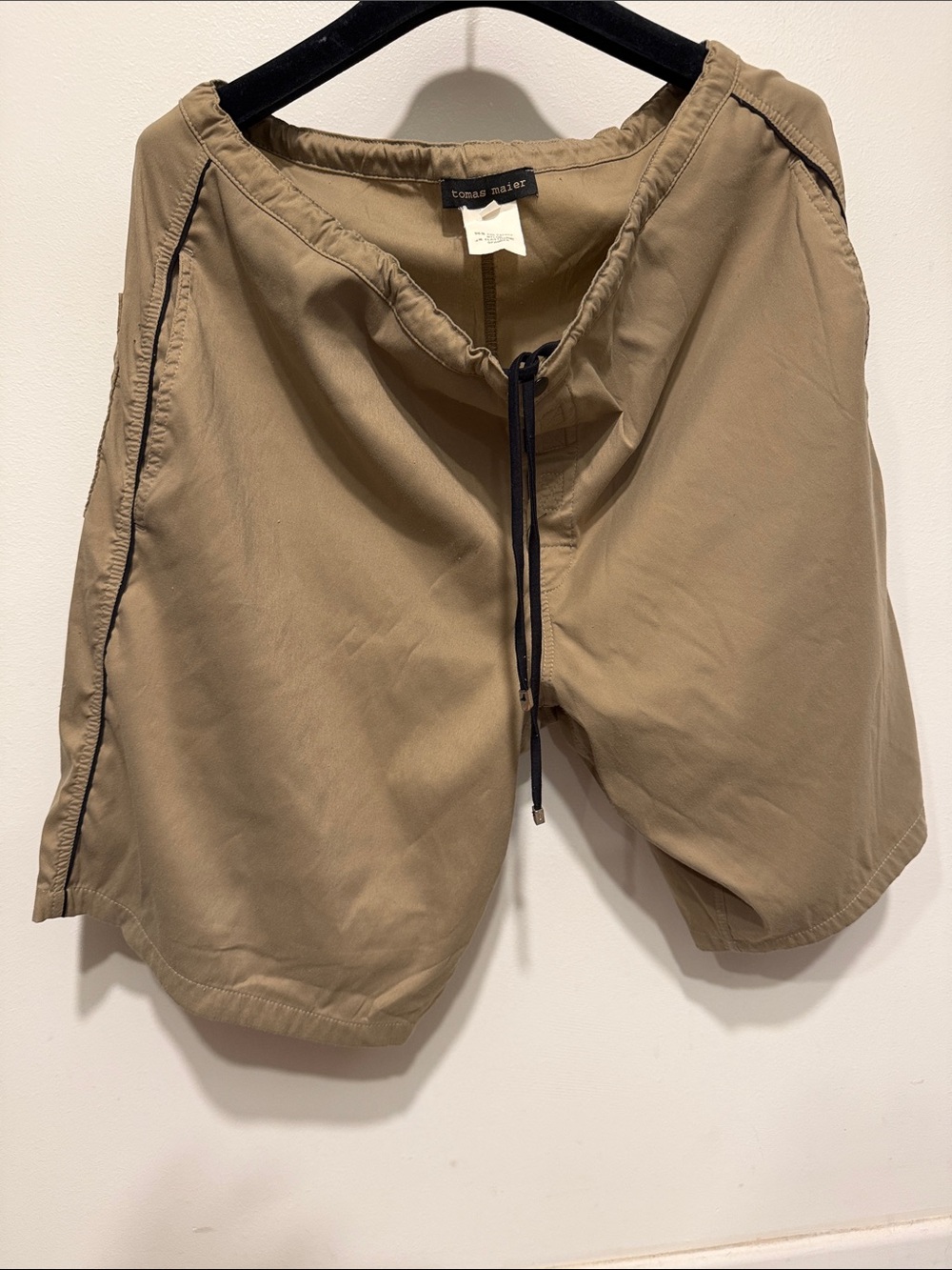 Tomas Maier Men's Swim Trunks in Khaki with Black Drawstring
